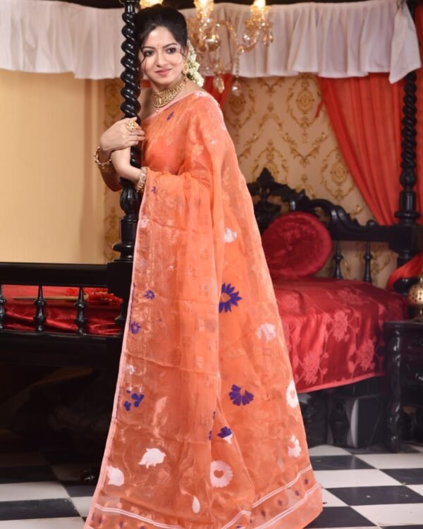 Sunflower Soft Sunrise Orange Jamdani Saree