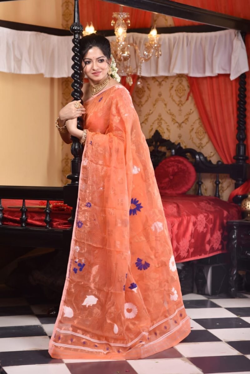 Sunflower Soft Sunrise Orange Jamdani Saree