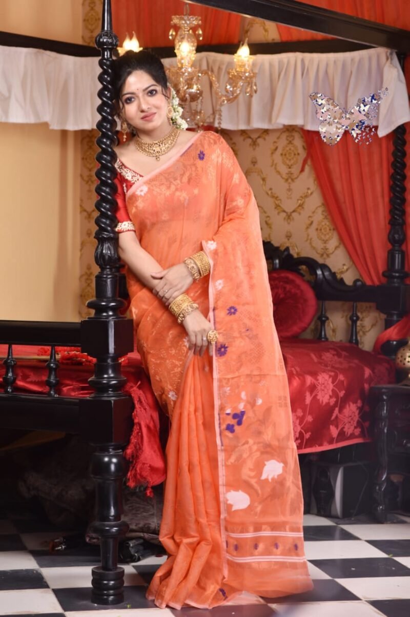 Sunflower Soft Sunrise Orange Jamdani Saree