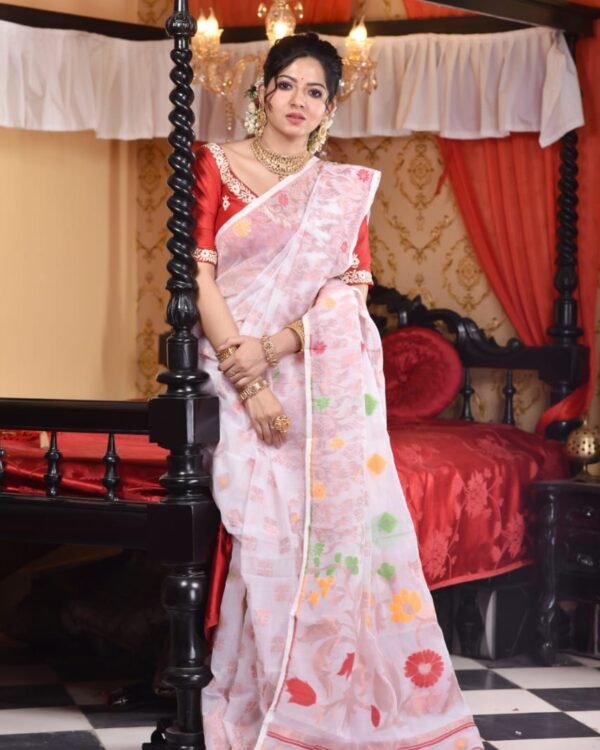 Sunflower Soft White Jamdani Saree