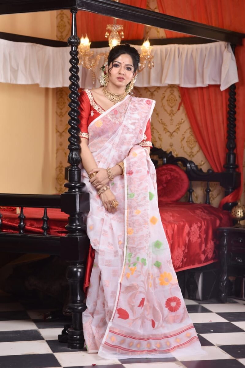 Sunflower Soft White Jamdani Saree