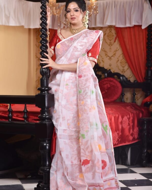 Sunflower Soft White Jamdani Saree