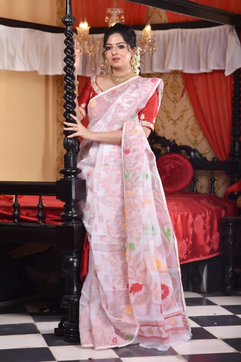 Sunflower Soft White Jamdani Saree