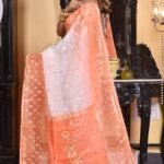 White Orange Soft Dhakai Jamdani Saree