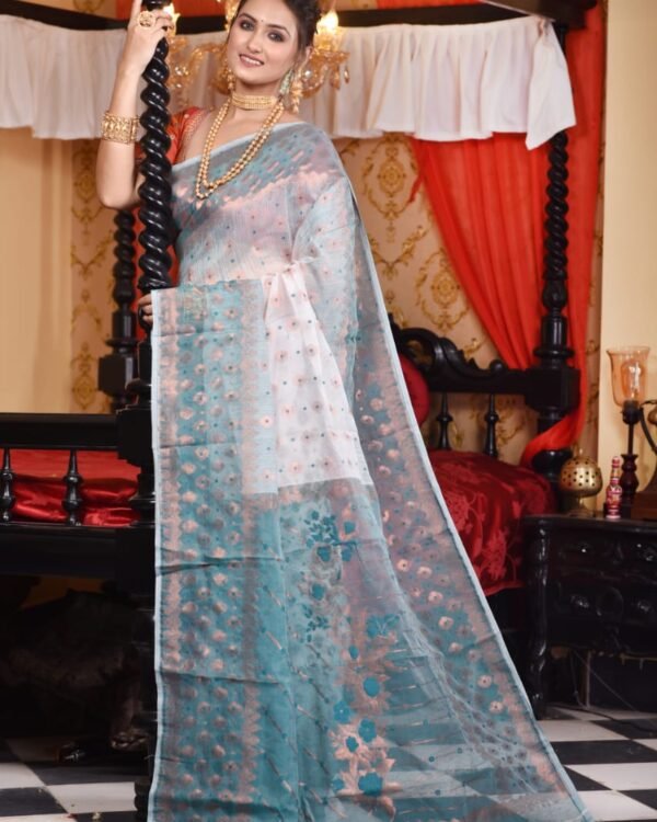 White Soft Dhakai Jamdani Sare