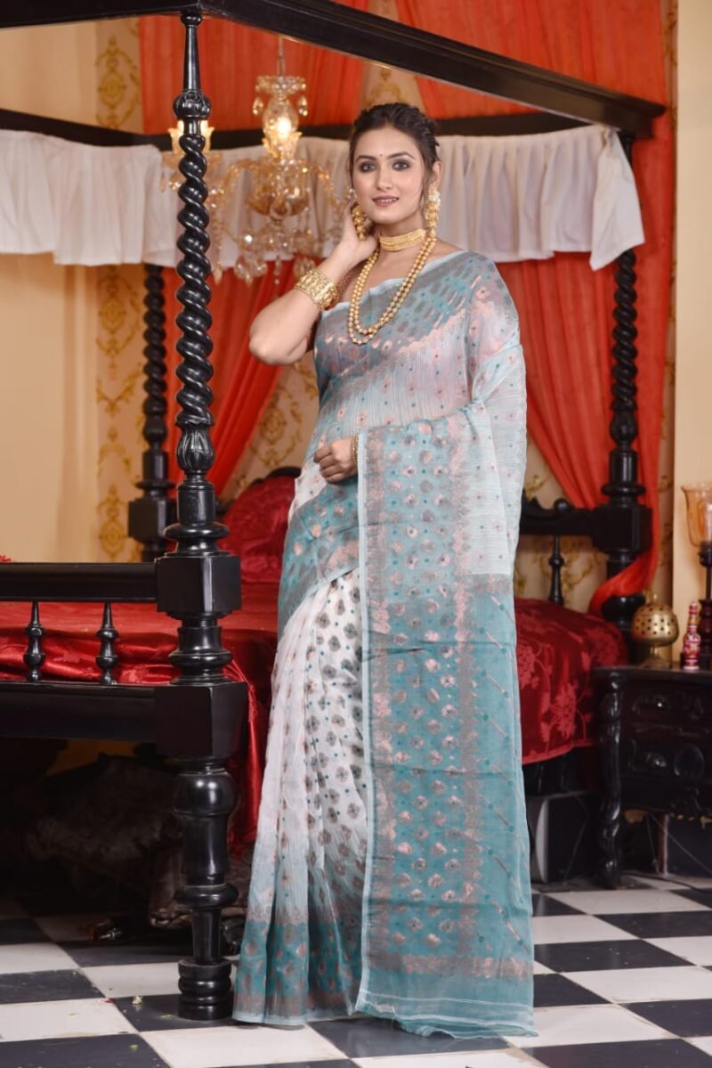 White Soft Dhakai Jamdani Sare