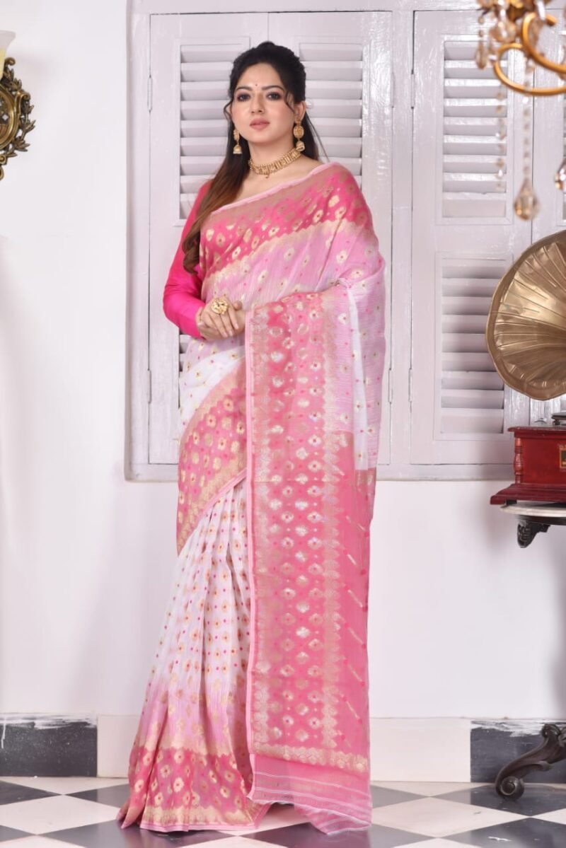 White Soft Dhakai Jamdani Saree