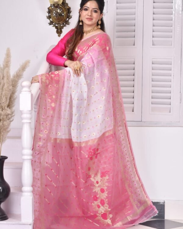 White Soft Dhakai Jamdani Saree