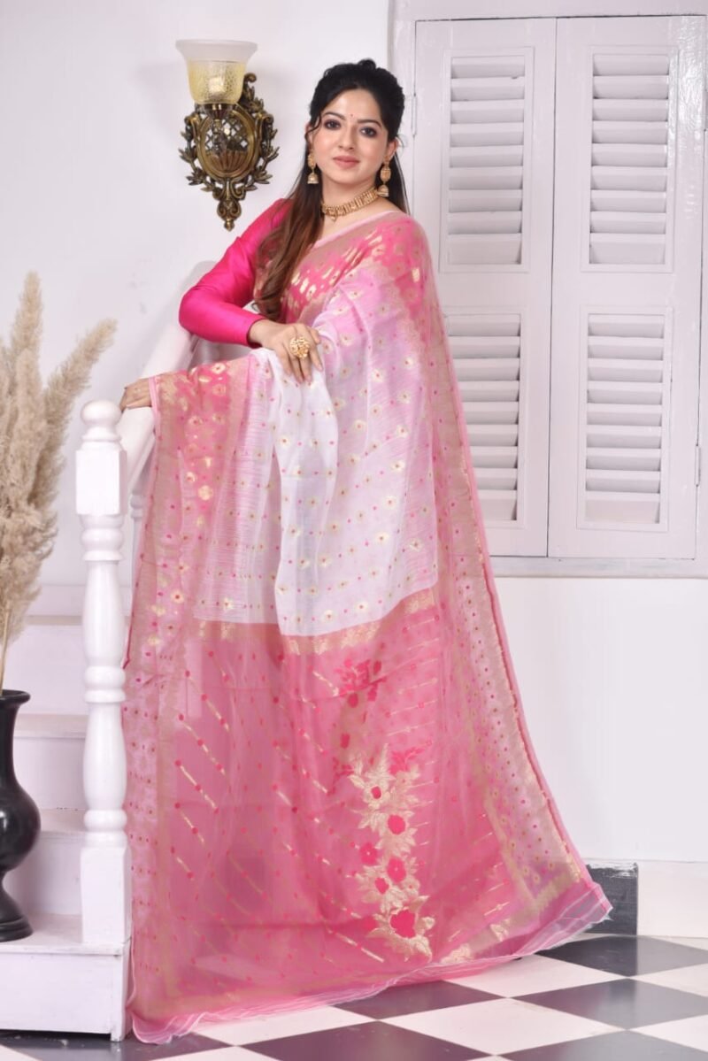 White Soft Dhakai Jamdani Saree