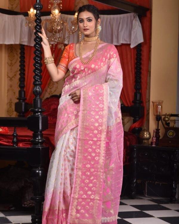 White Soft Dhakai Jamdani Saree