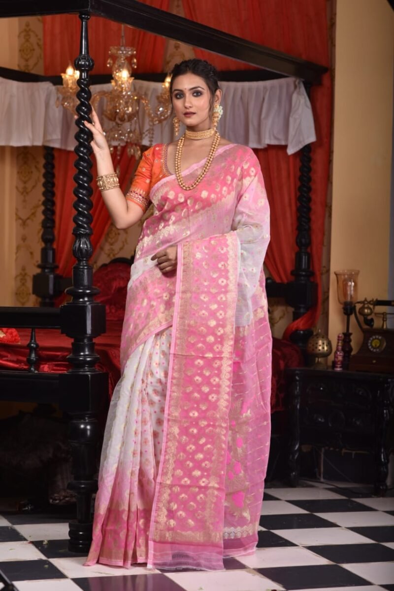 White Soft Dhakai Jamdani Saree