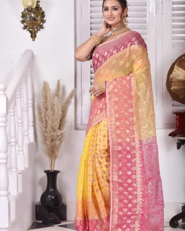 Yellow Soft Dhakai Jamdani Saree