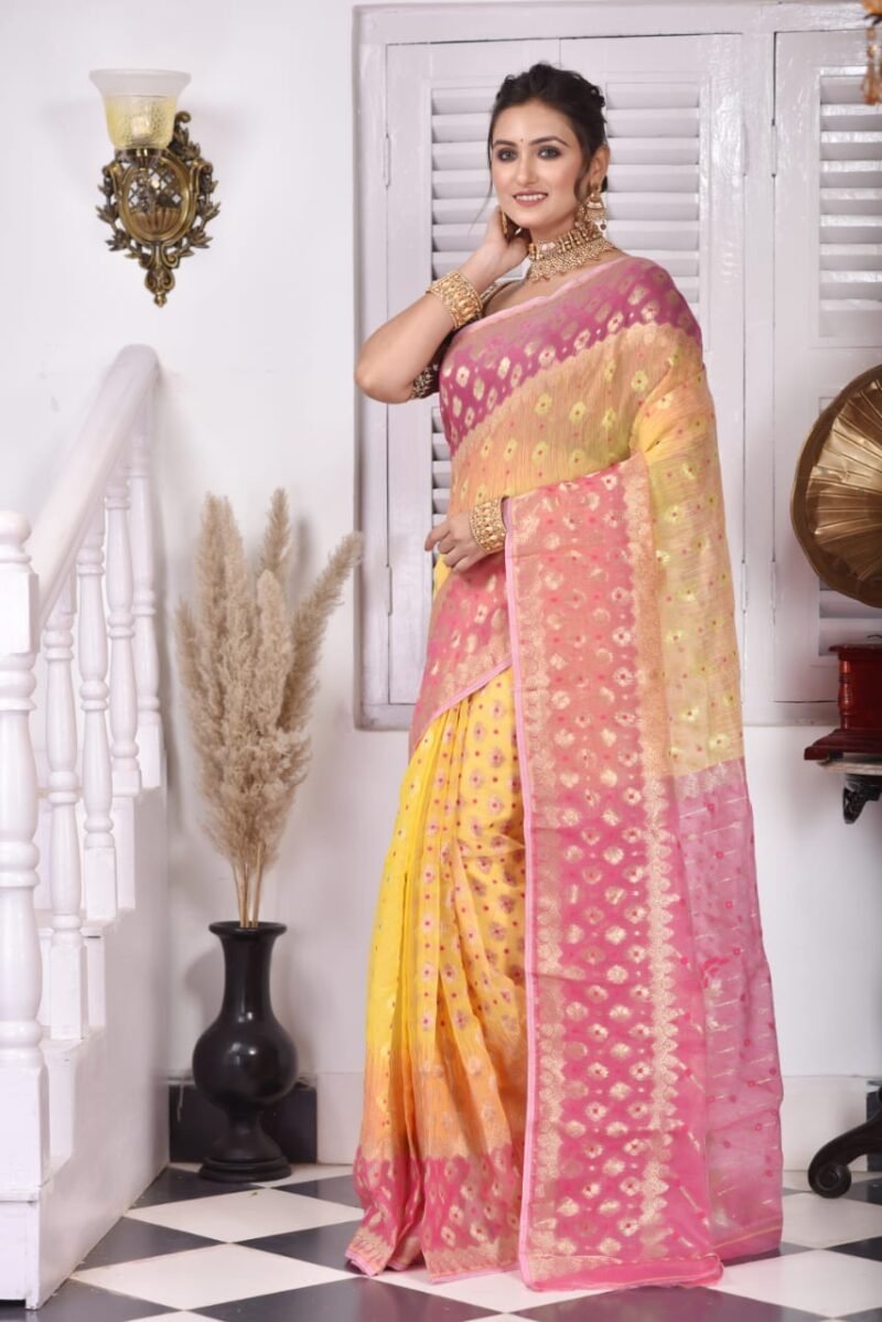Yellow Soft Dhakai Jamdani Saree