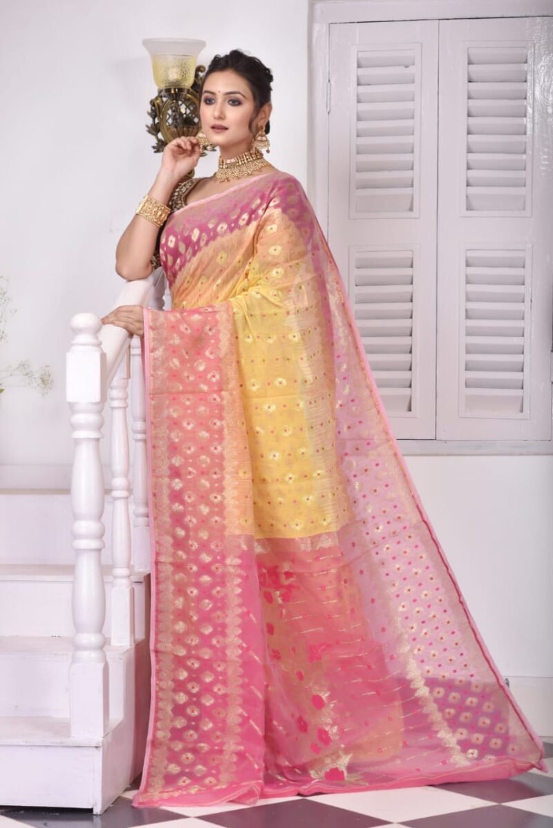 Yellow Soft Dhakai Jamdani Saree