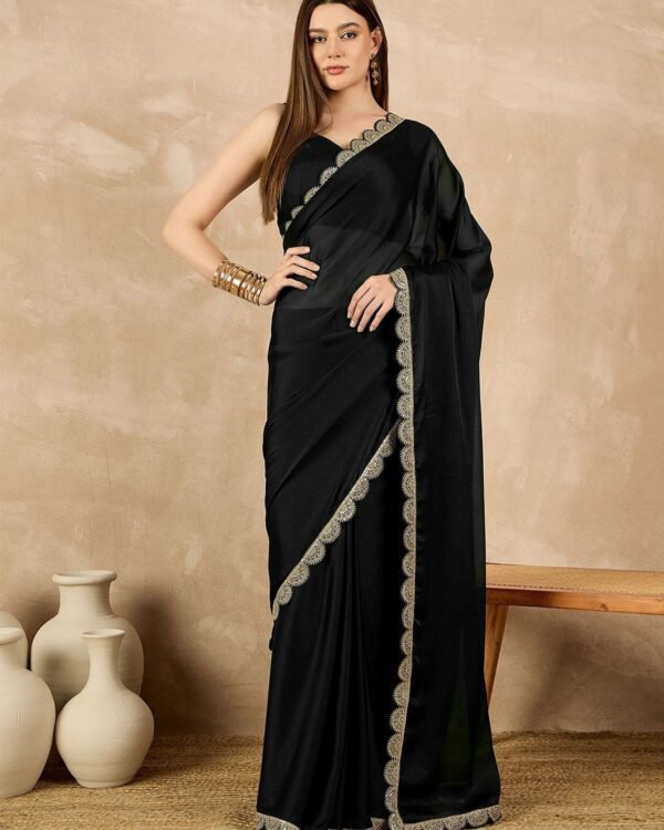 Akruti Soft Satin Chiffon Black Saree