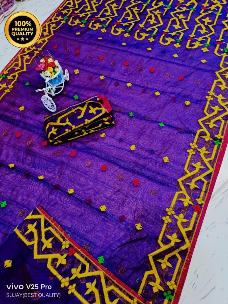 Blue Soft Guti moslin jamdani Saree