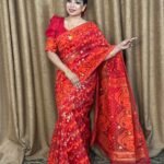 Bright Maroon Soft Dhakai Jamdani Saree