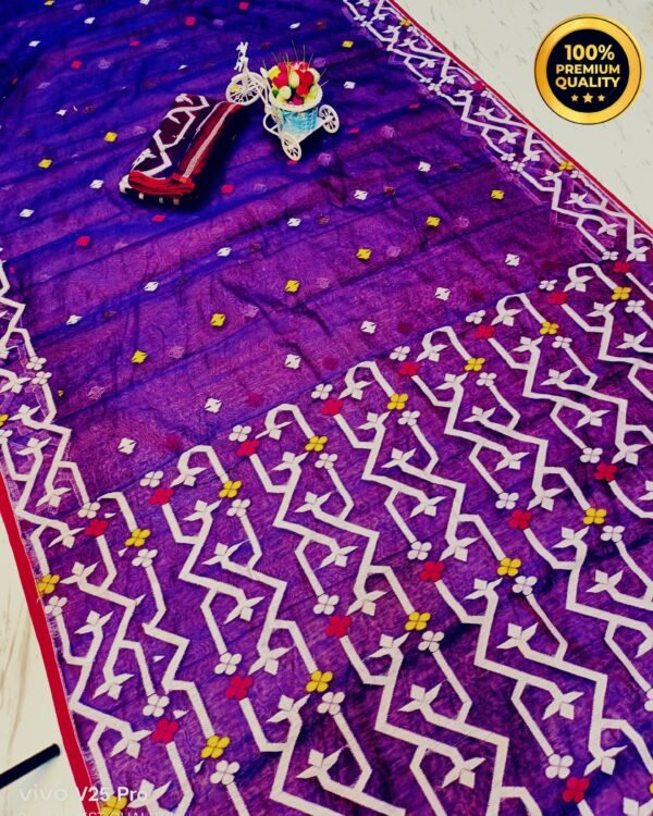 Dark Magenta Soft Guti moslin jamdani Saree