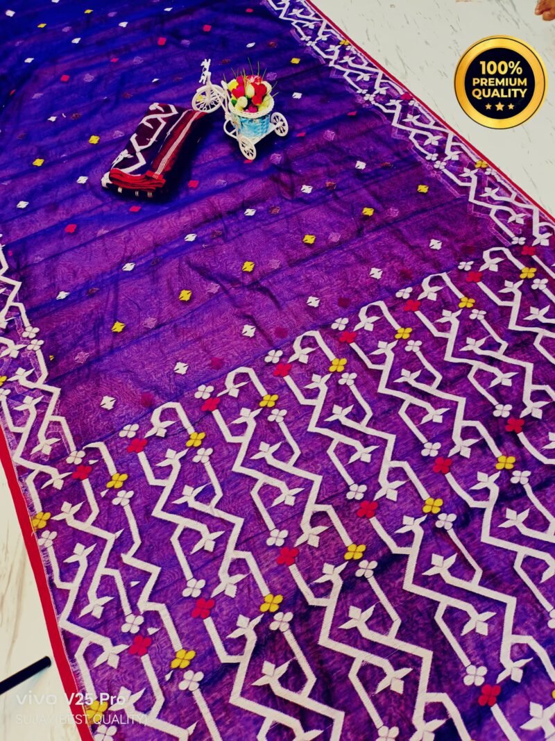 Dark Magenta Soft Guti moslin jamdani Saree