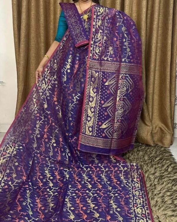 Dark Purple Soft Dhakai Jamdani Saree