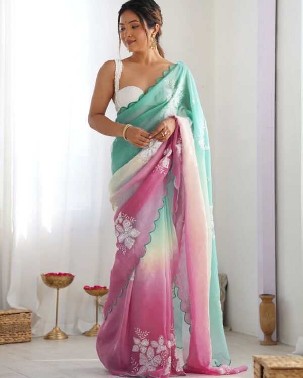 Gold Crush Soft Satin Chiffon Multicolor Saree