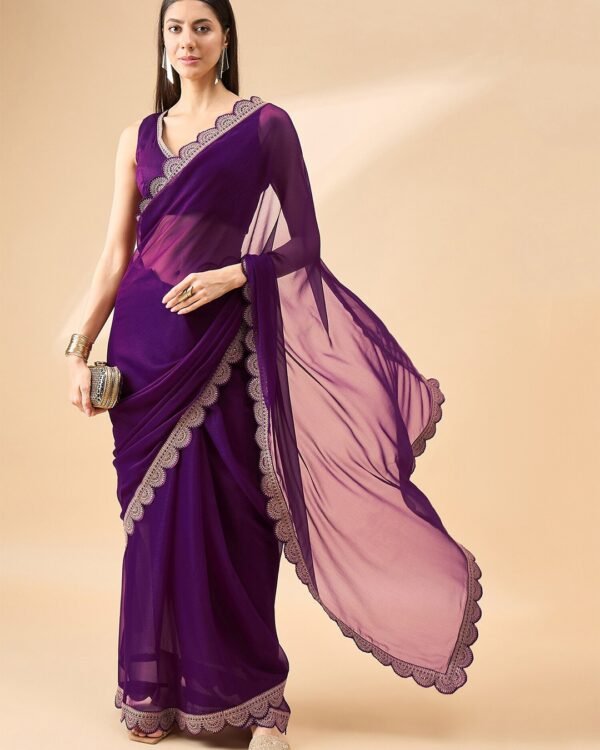 Akruti Soft Satin Chiffon Grape Purple Saree