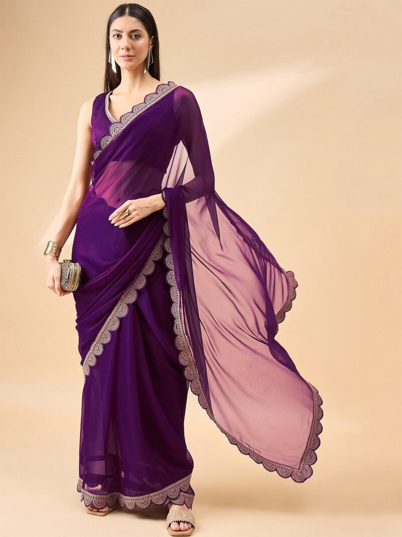 Akruti Soft Satin Chiffon Grape Purple Saree