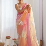 Gold Crush Soft Satin Chiffon Multicolor Saree