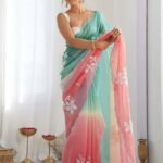 Gold Crush Soft Satin Chiffon Multicolor Saree