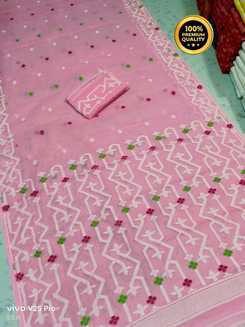 Light Mauve Soft Guti moslin jamdani Saree