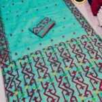 Macaw Blue Green Soft Guti moslin jamdani Saree