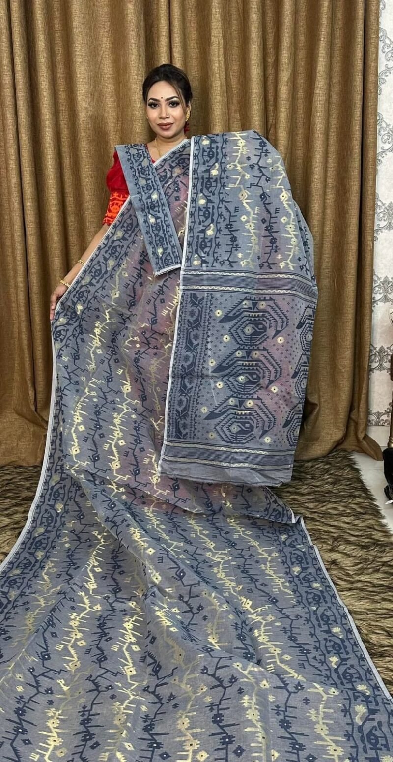 Oslo Grey Soft Dhakai Jamdani Saree