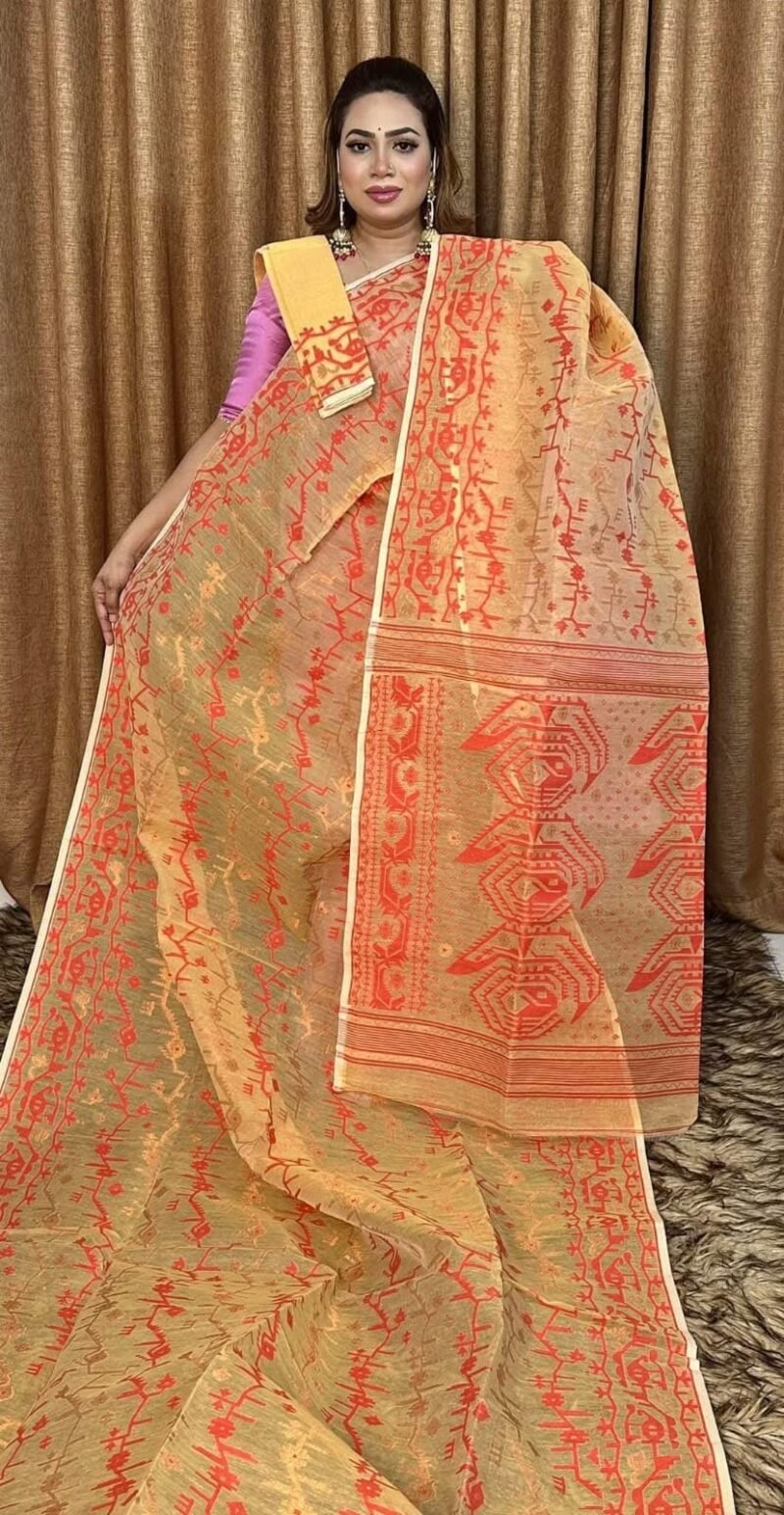 Pale Taupe Soft Dhakai Jamdani Saree