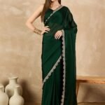 Akruti Soft Satin Chiffon Palm Green Saree
