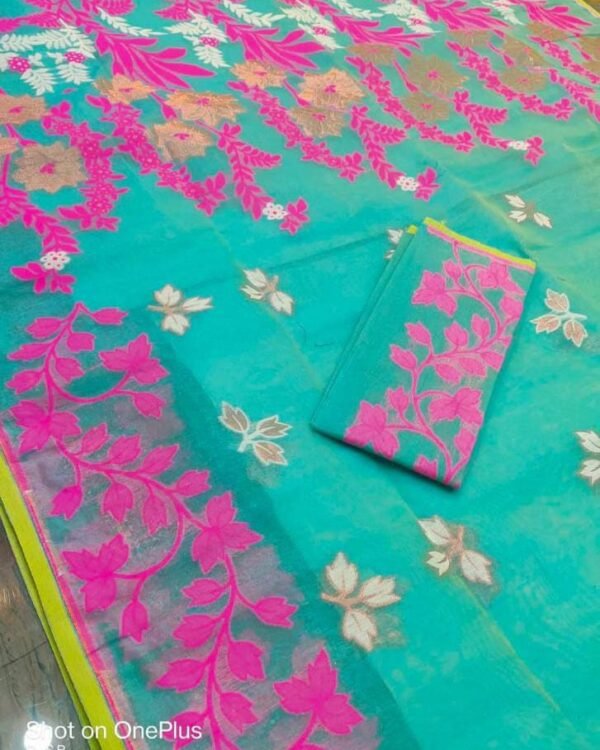 Persian Green Soft Dhakai Jamdani Saree