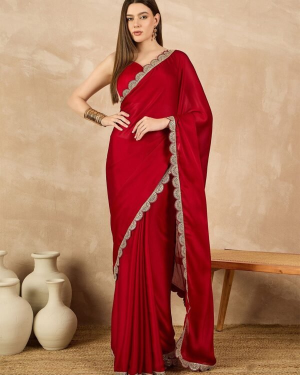 Akruti Soft Satin Chiffon Red Saree