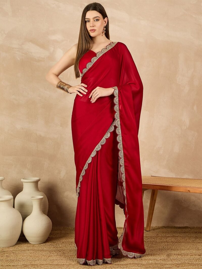 Akruti Soft Satin Chiffon Red Saree