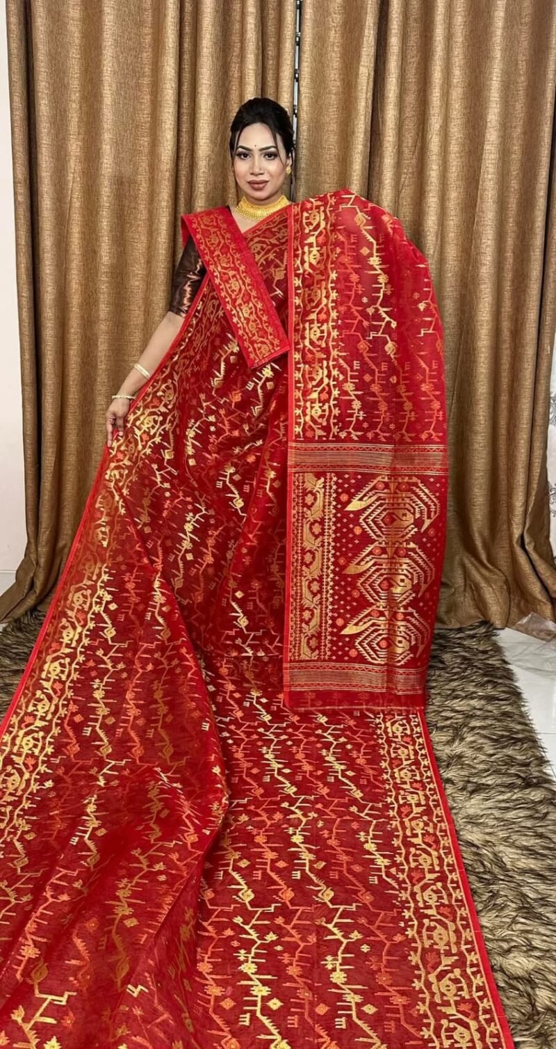 Red Soft Dhakai Jamdani Saree