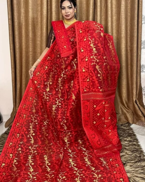 Red Soft Dhakai Jamdani Saree