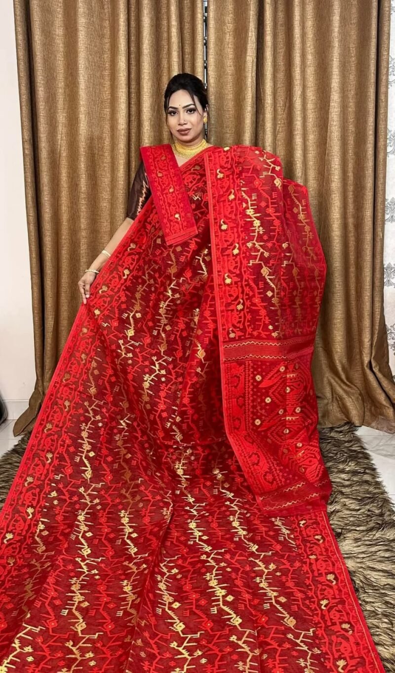 Red Soft Dhakai Jamdani Saree