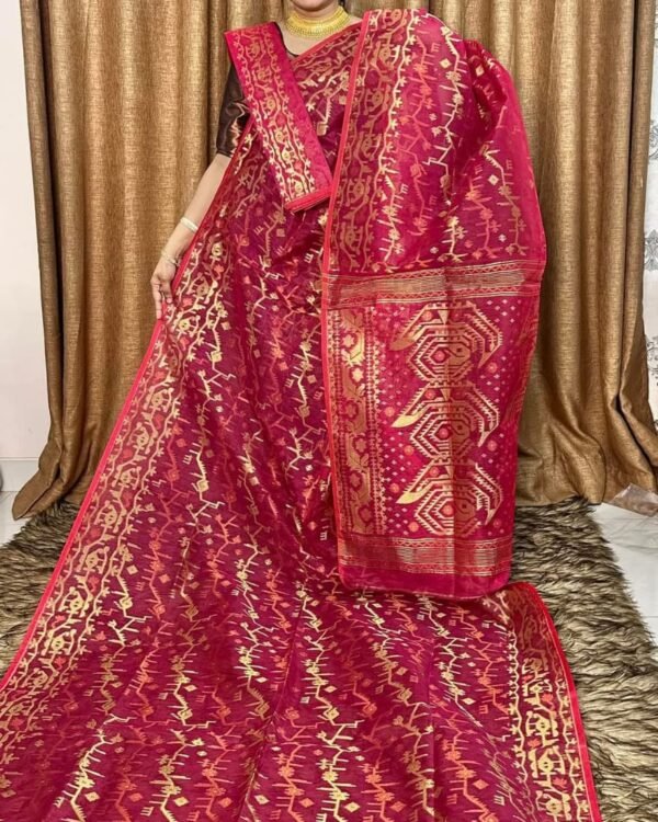 Rani Pink Soft Dhakai Jamdani Saree