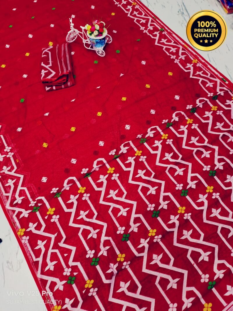 Red Soft Guti moslin jamdani Saree