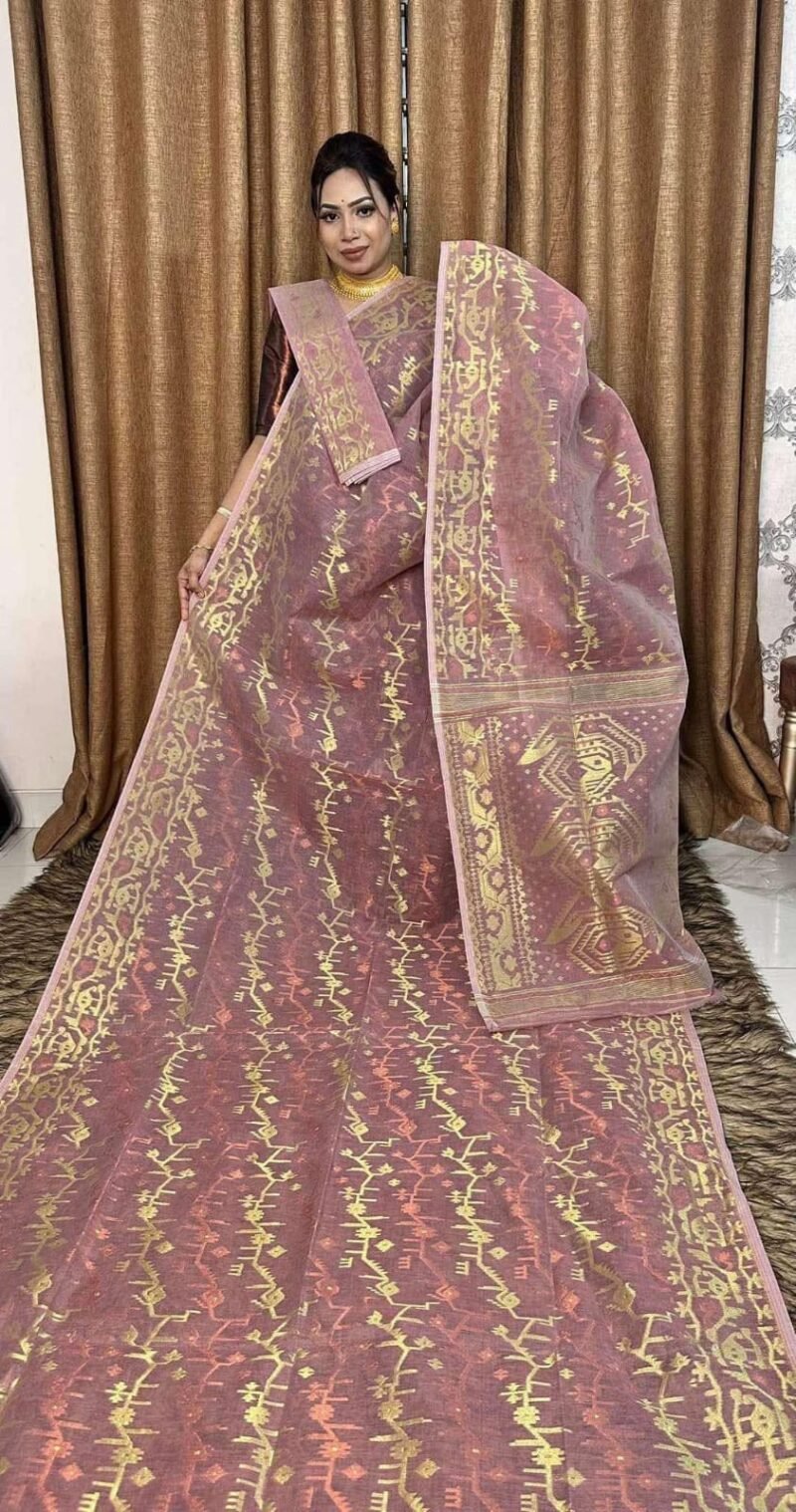 Rose Taupe Soft Dhakai Jamdani Saree