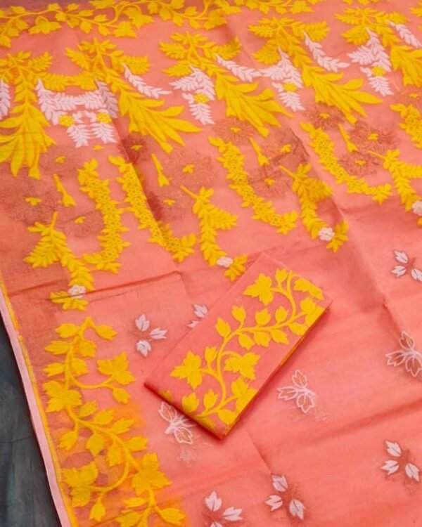Salmon Soft Dhakai Jamdani Saree