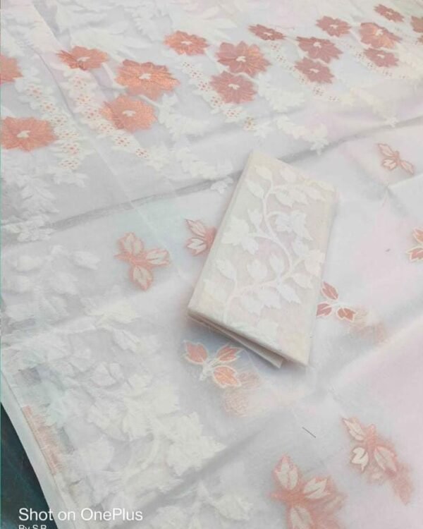 White Soft Dhakai Jamdani Sari