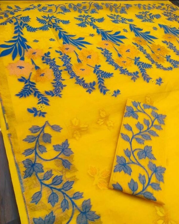 Yellow Soft Dhakai Jamdani Saree