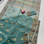 Beetle Green Soft Dhakai Jamdani Saree