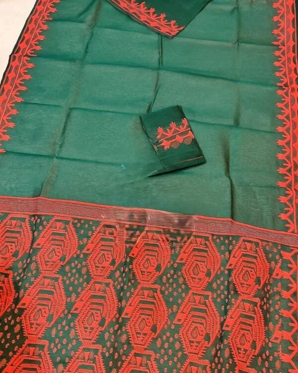 Bottle Green Soft Dhakai Jamdani Saree