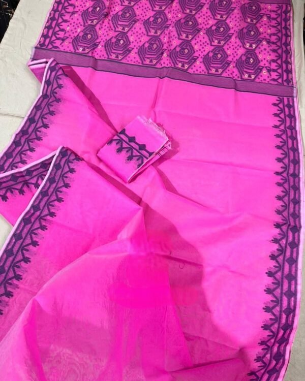 Candy Pink Soft Dhakai Jamdani Saree