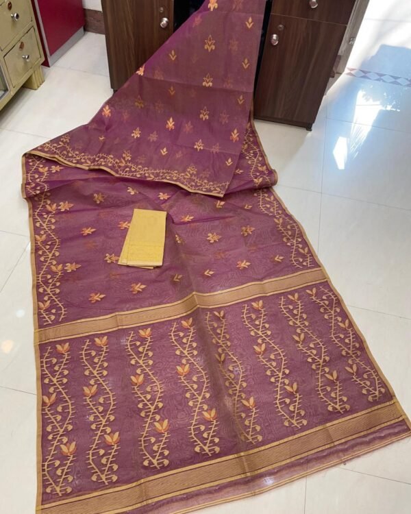 Dark Mauve Soft Lota Dhakai Jamdani Sari